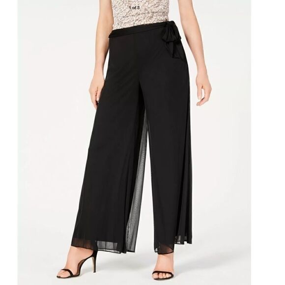 Alex Evenings Black Mesh Wide Leg Pants Large